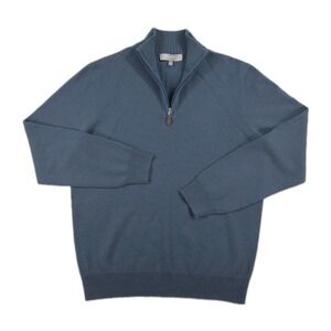 Neiman Marcus 100% Cashmere Sweater Mens XL Quarter‎ Zip 1/4 Blue